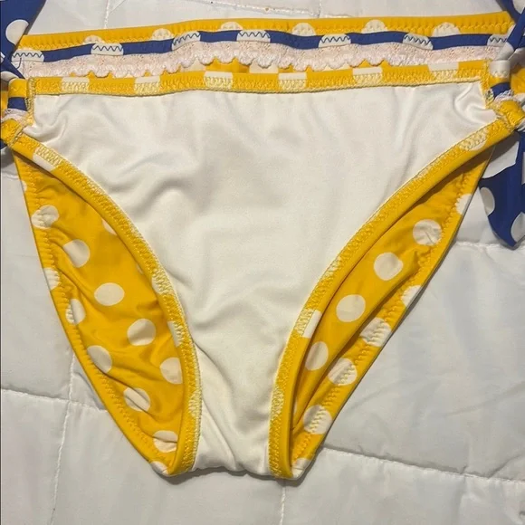 Betsy Johnson RARE Yellow Polka Dot Bikini with Blue Bow - Picture 14 of 16